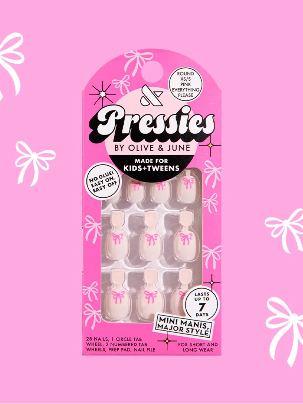 ‼️2/$10 ‼️ Pressies by Olive & June Pink Bow Press-On Nails
